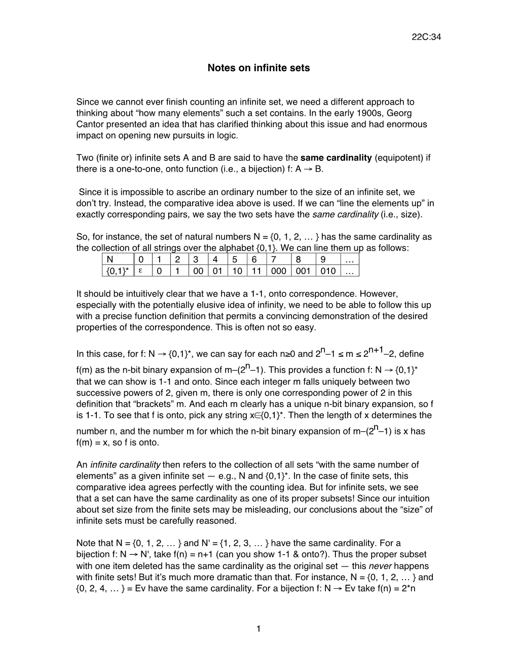 Notes on Infinite Sets (PDF)