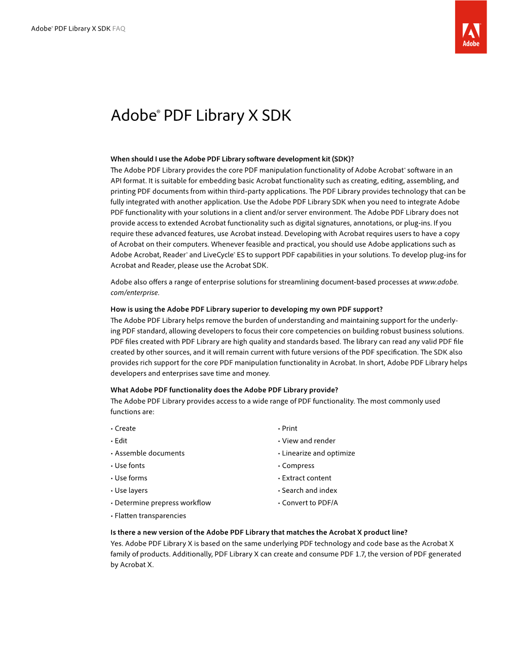 Adobe PDF Library X SDK