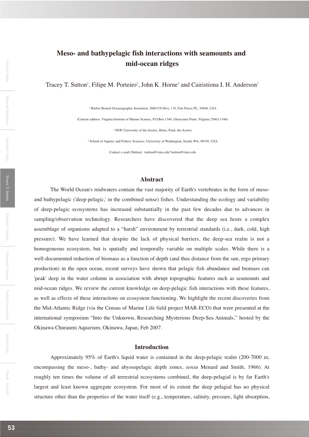 And Bathypelagic Fish Interactions with Seamounts and Mid-Ocean Ridges