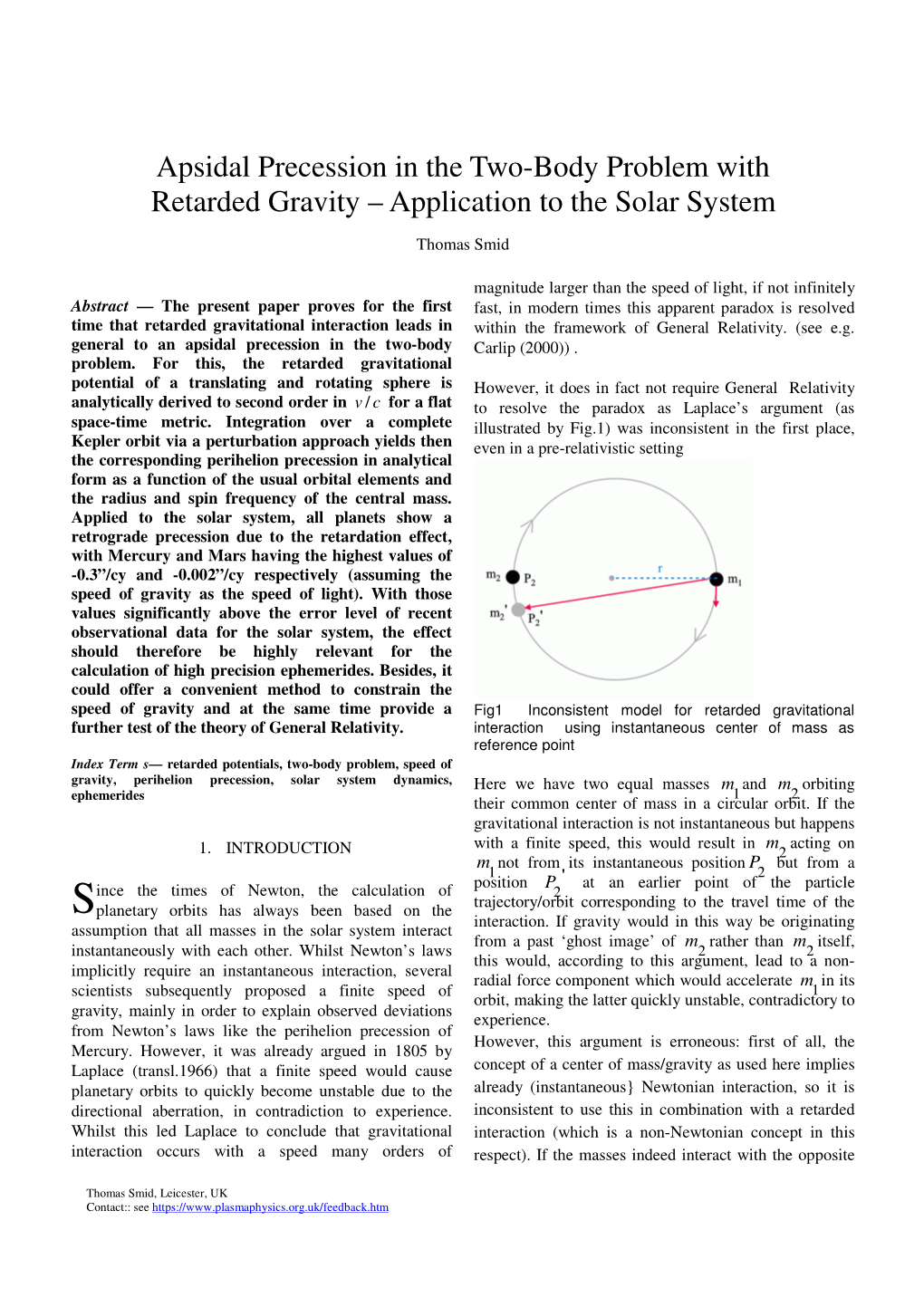 Apsidal Precession in the Two-Body Problem with Retarded Gravity – Application to the Solar System