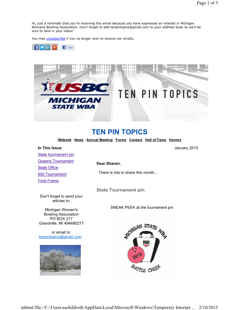 TEN PIN TOPICS Website News Annual Meeting Forms Contact Hall of Fame Honors