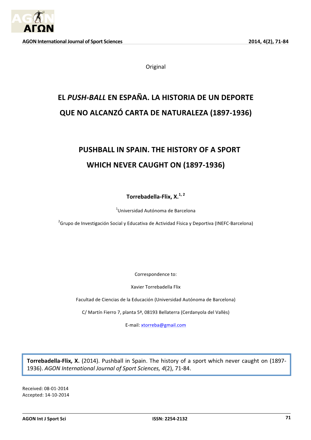 El Push-Ball En España. La Historia De Un Deporte Que No Alcanzó Carta De Naturaleza (1897-1936)