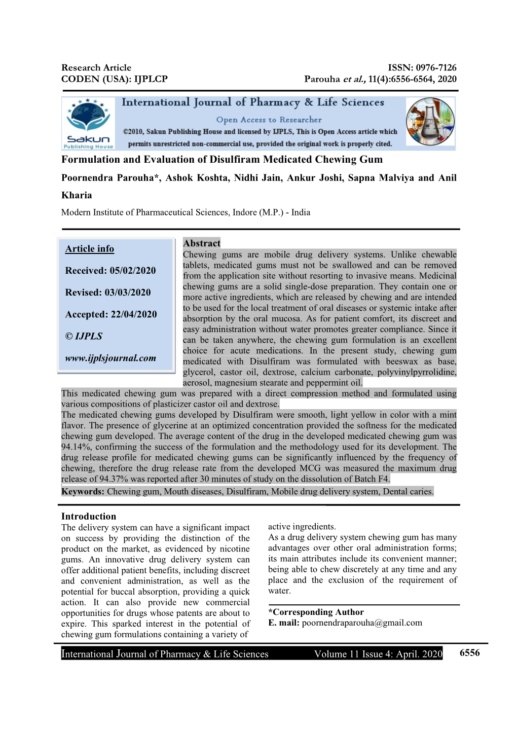 Formulation and Evaluation of Disulfiram Medicated Chewing