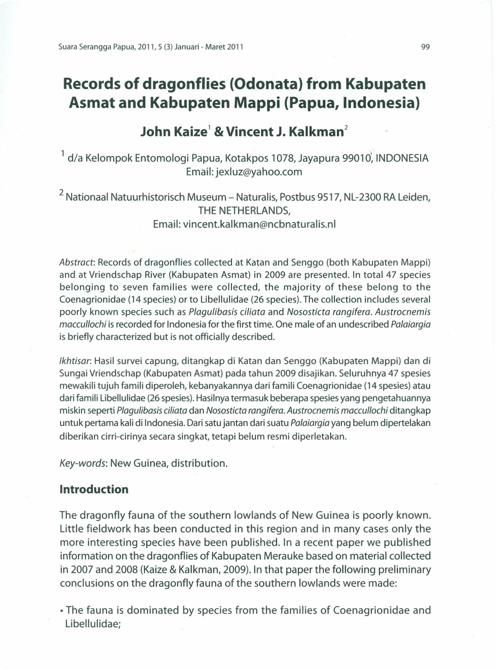 Records of Dragonflies (Odonata) from Kabupaten Asmat and Kabupaten Mappi (Papua, Indonesia)