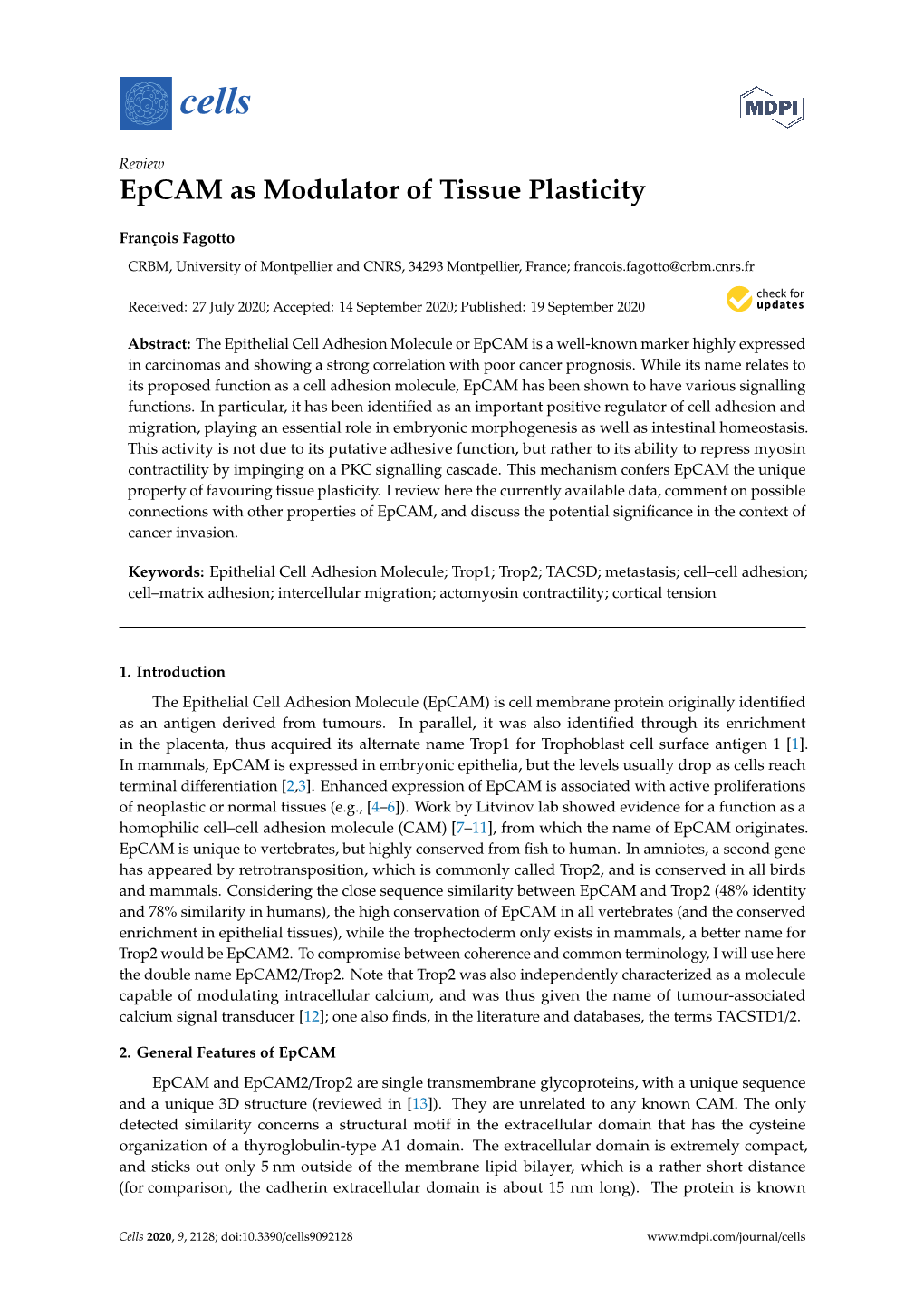 Epcam As Modulator of Tissue Plasticity