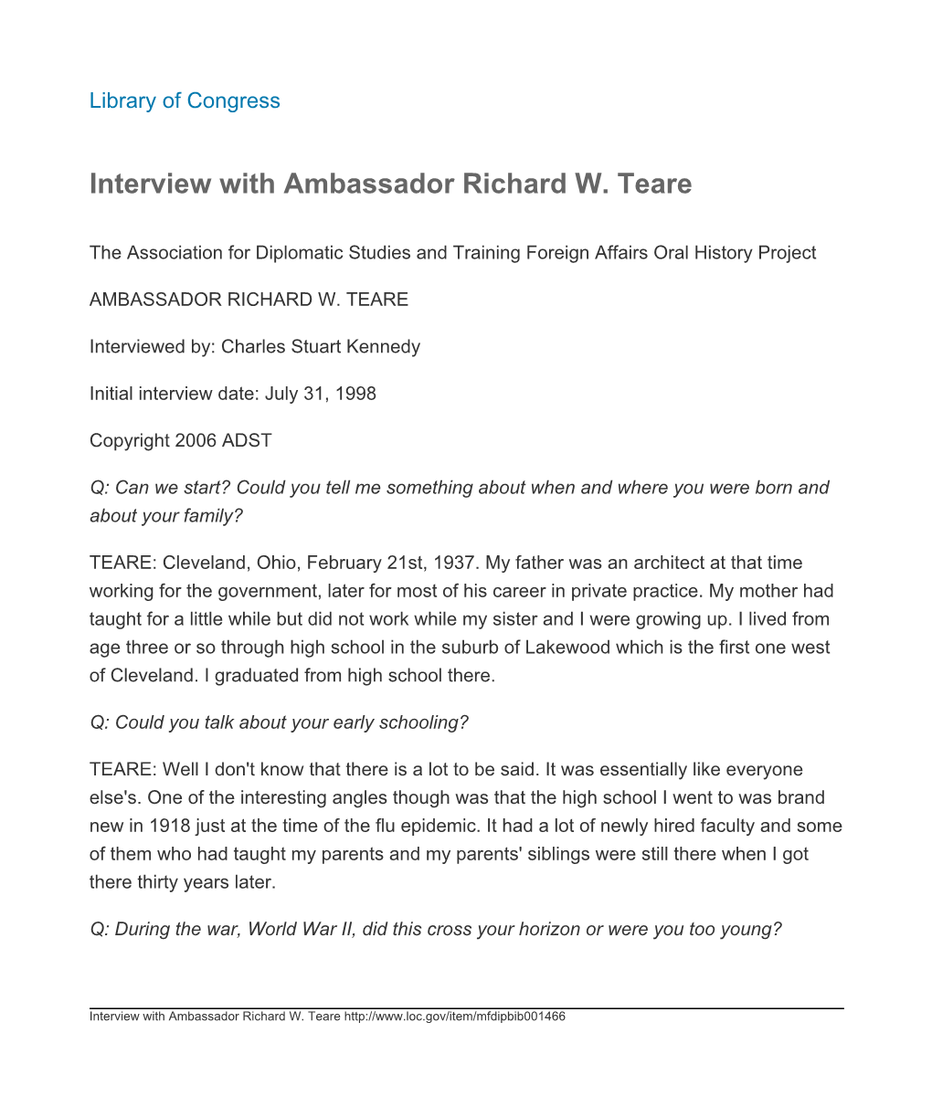 Interview with Ambassador Richard W. Teare