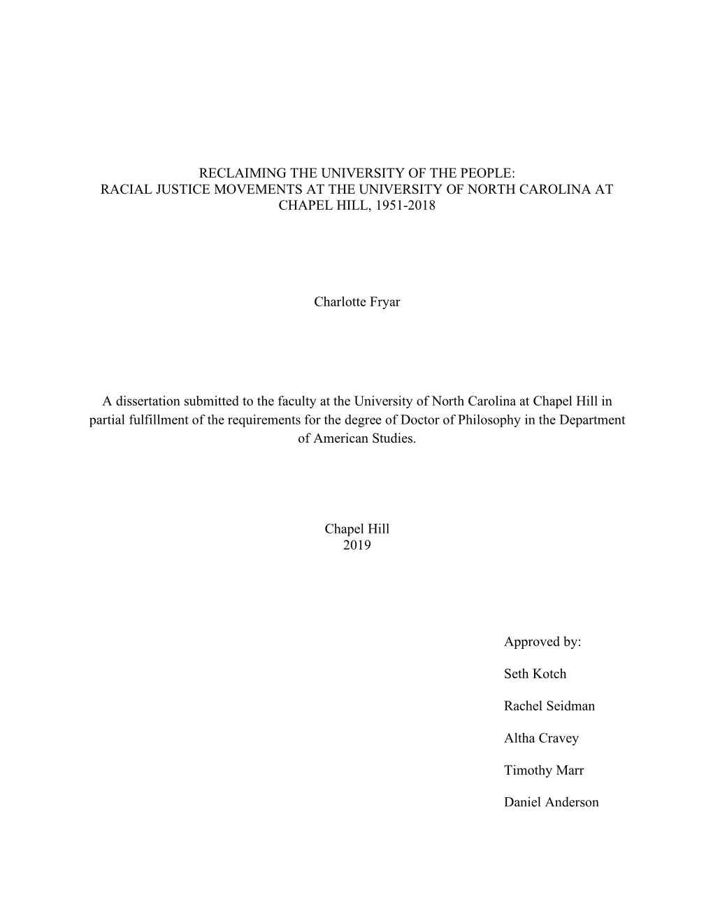 Racial Justice Movements at the University of North Carolina at Chapel Hill, 1951-2018