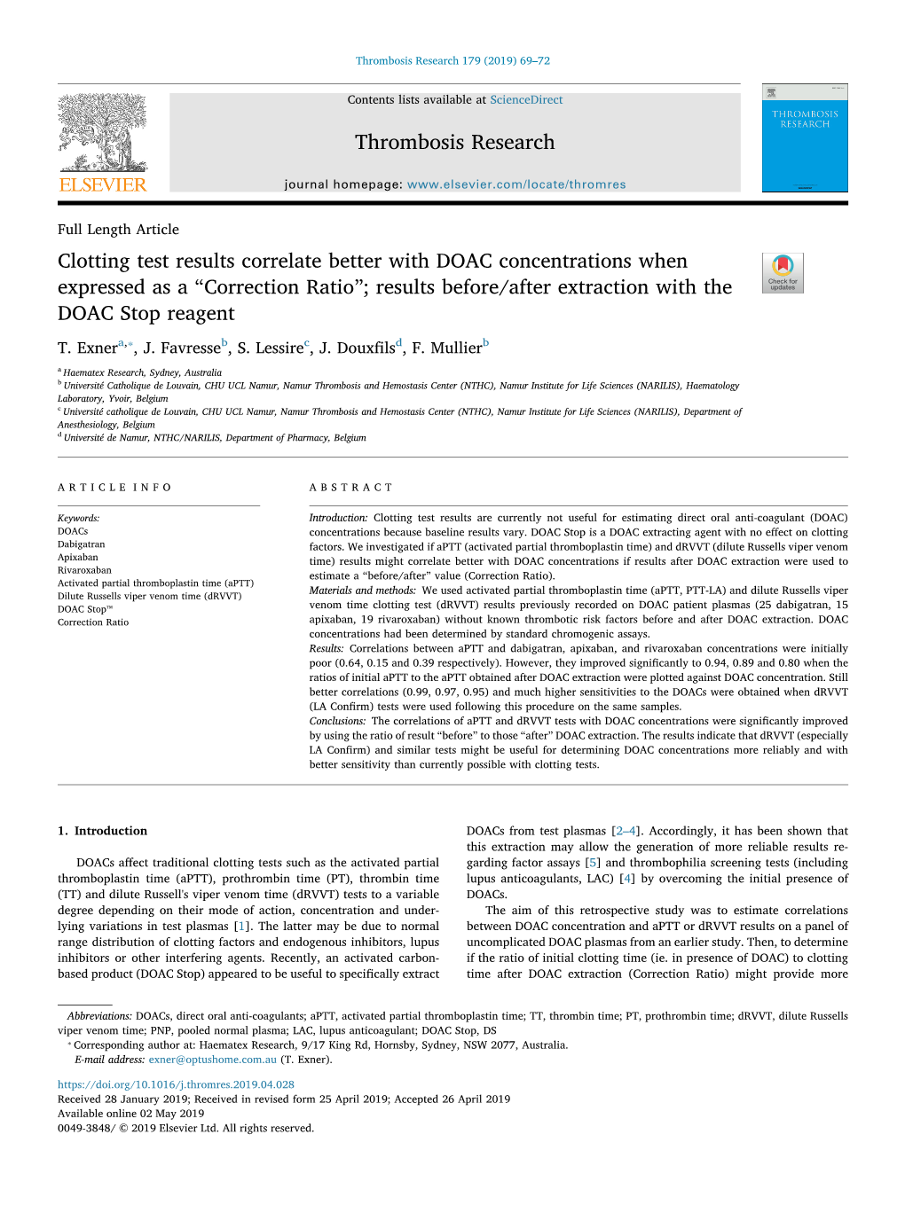 Correction Ratio”; Results Before/After Extraction with the T DOAC Stop Reagent ⁎ T