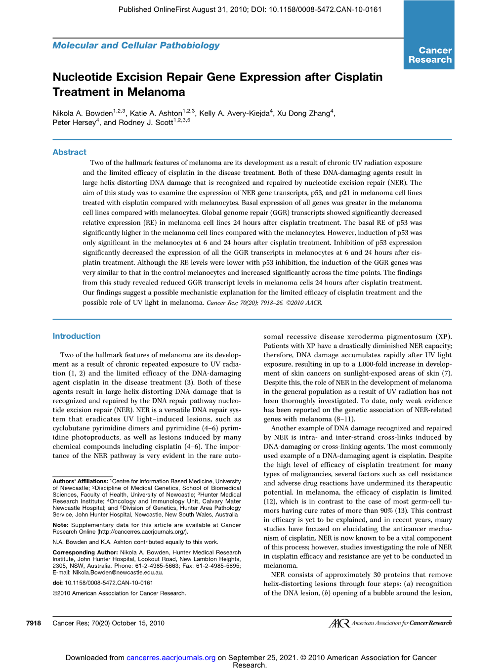 Nucleotide Excision Repair Gene Expression After Cisplatin Treatment in Melanoma