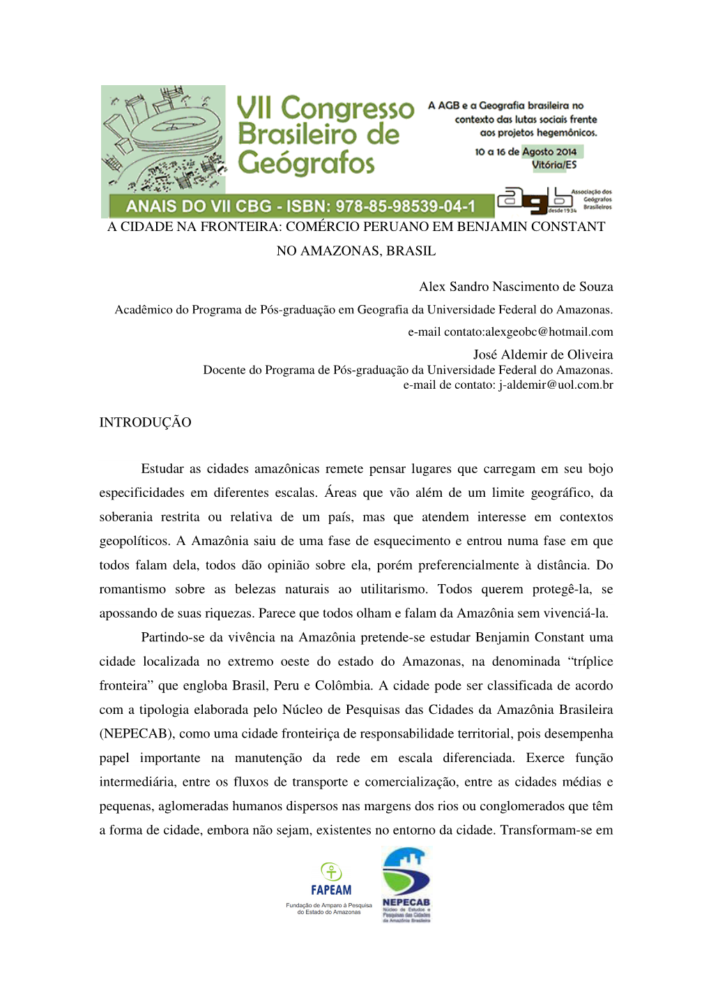 A Cidade Na Fronteira: Comércio Peruano Em Benjamin Constant No Amazonas, Brasil