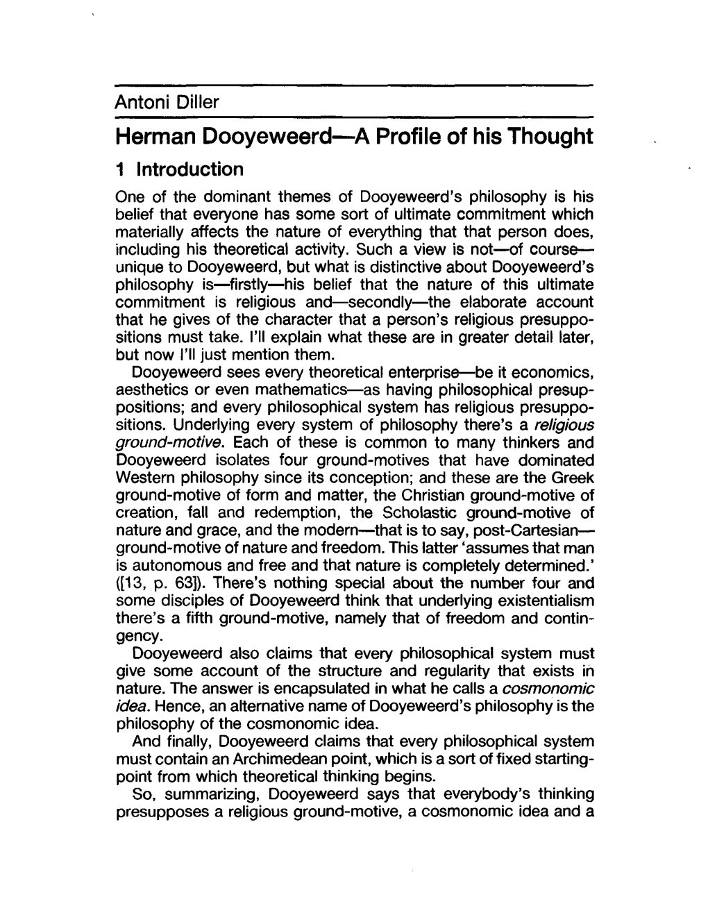 Herman Dooyeweerd—A Profile of His Thought