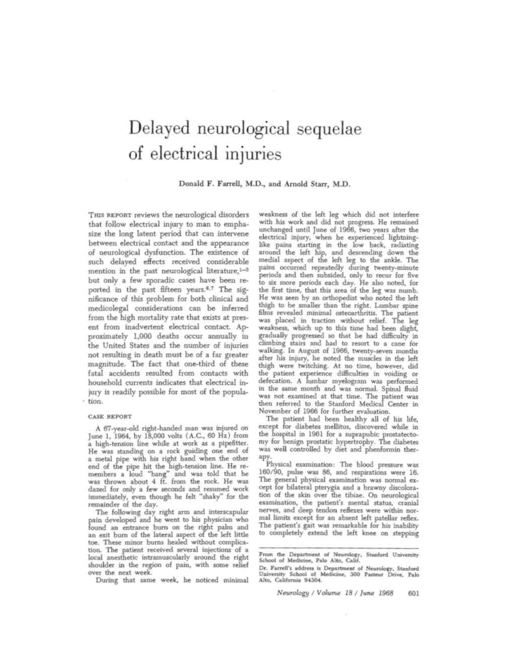 Delayed Neurological Sequelae of Electrical Injuries