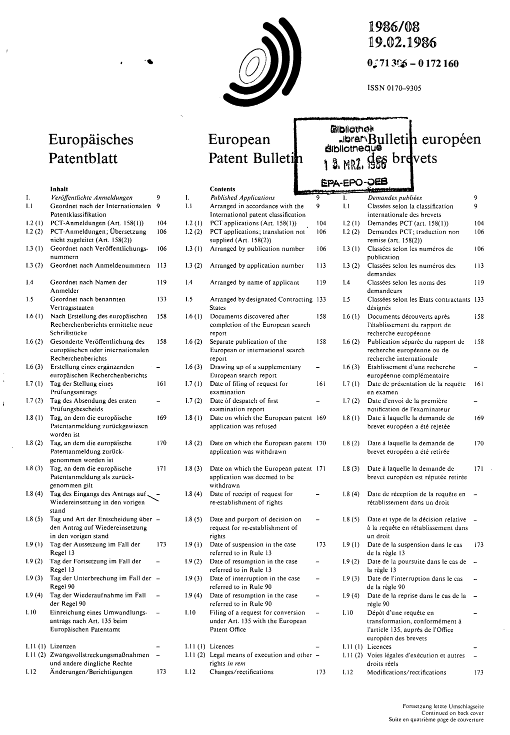 European Patent Bulletin 1986/08