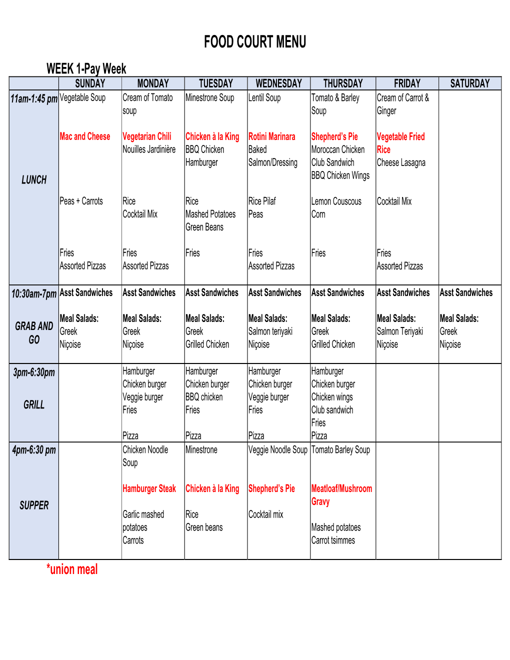 Food Court Menu