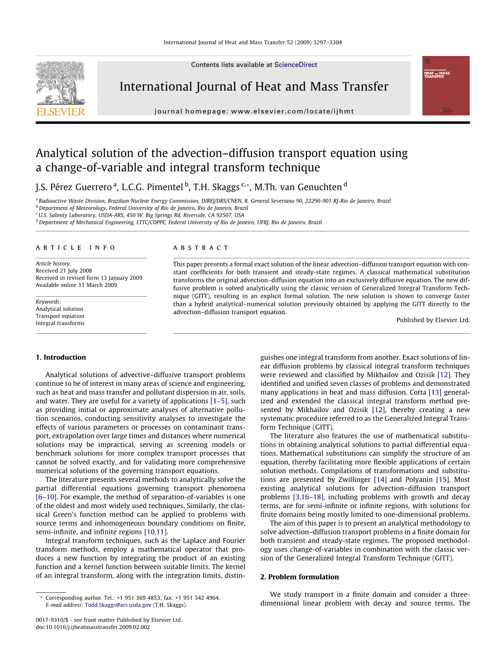 Analytical Solution of the Advection–Diffusion Transport Equation Using a Change-Of-Variable and Integral Transform Technique