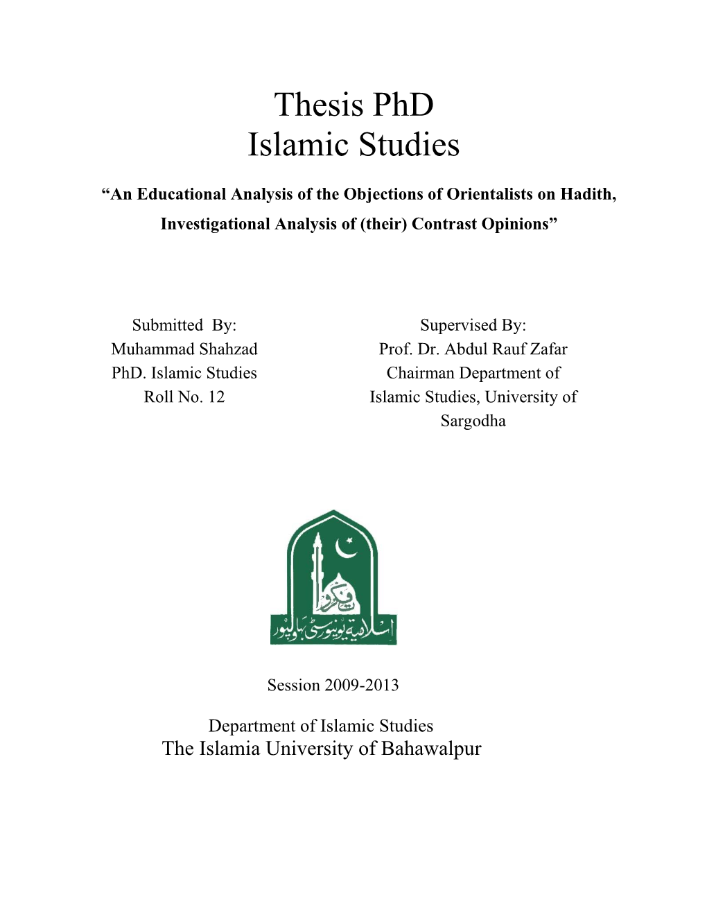 Thesis Phd Islamic Studies