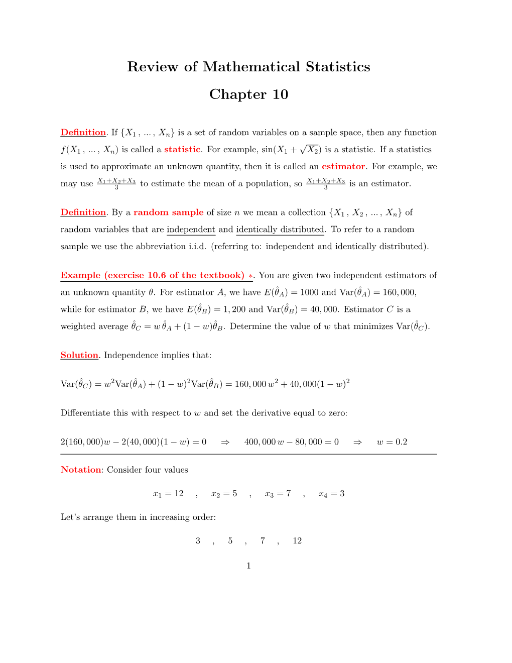 Review of Mathematical Statistics Chapter 10