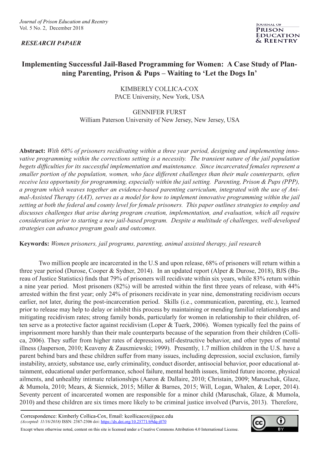 Implementing Successful Jail-Based Programming for Women: a Case Study of Plan- Ning Parenting, Prison & Pups – Waiting to ‘Let the Dogs In’