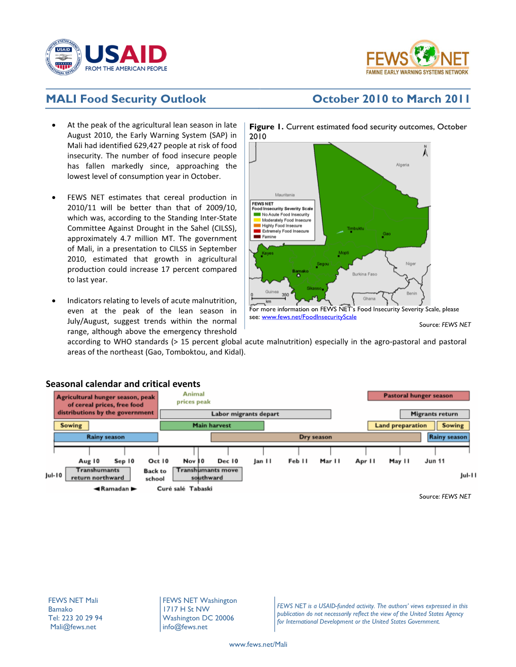 MALI Food Security Outlook October 2010 to March 2011