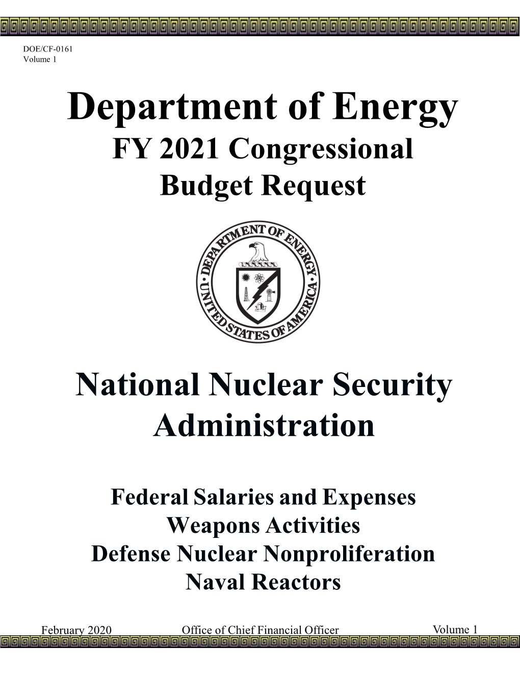 FY 2021 Congressional Budget Request