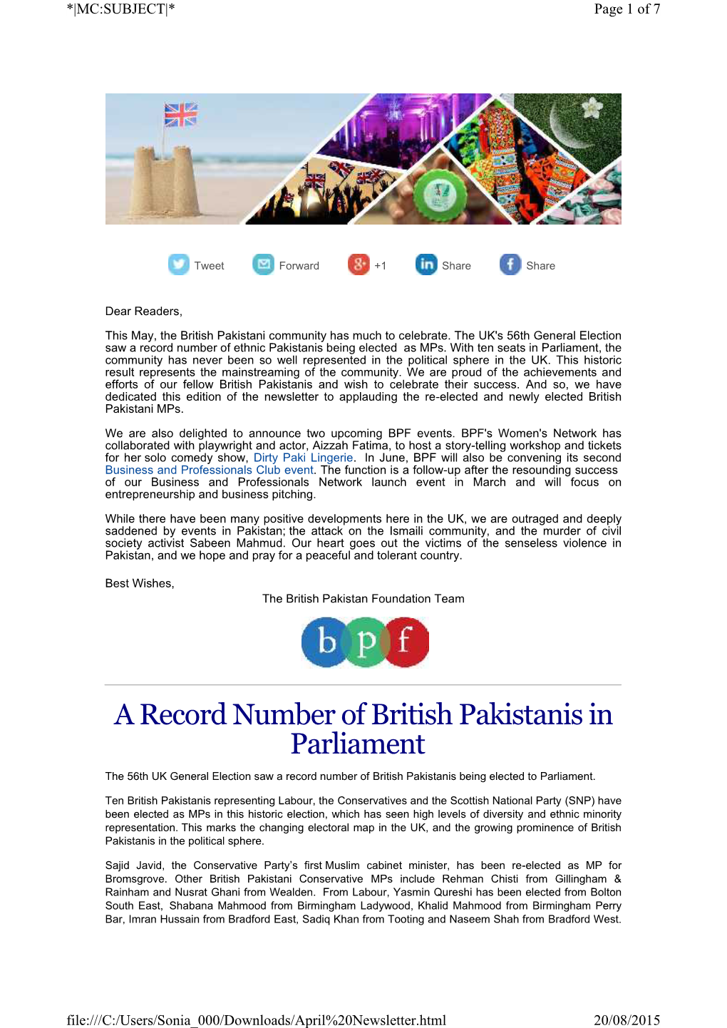 A Record Number of British Pakistanis in Parliament the 56Th UK General Election Saw a Record Number of British Pakistanis Being Elected to Parliament
