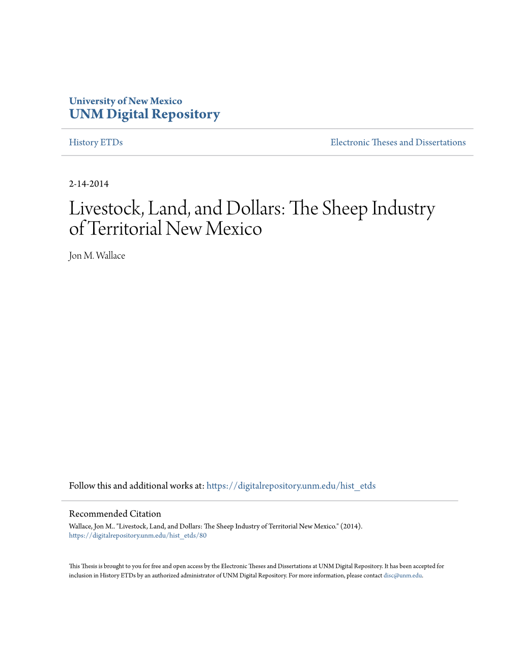 The Sheep Industry of Territorial New Mexico