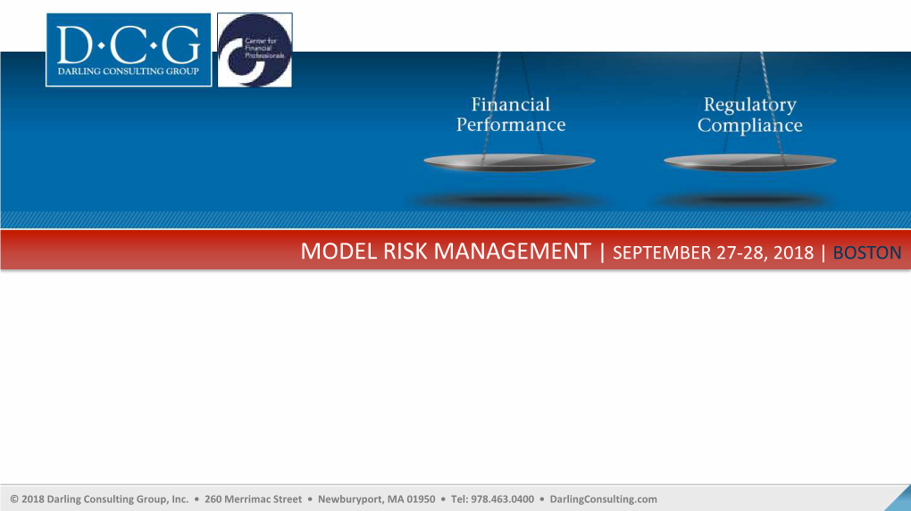 Model Risk Management | September 27-28, 2018 | Boston