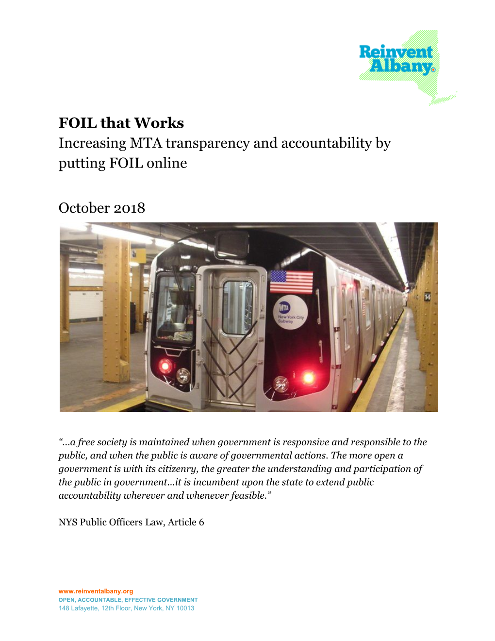 Increasing MTA Transparency and Accountability by Putting FOIL Online
