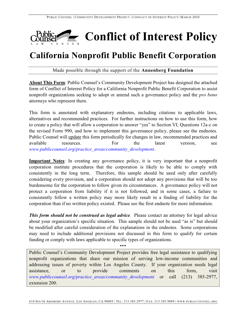 Conflict of Interest Policy| March 2010