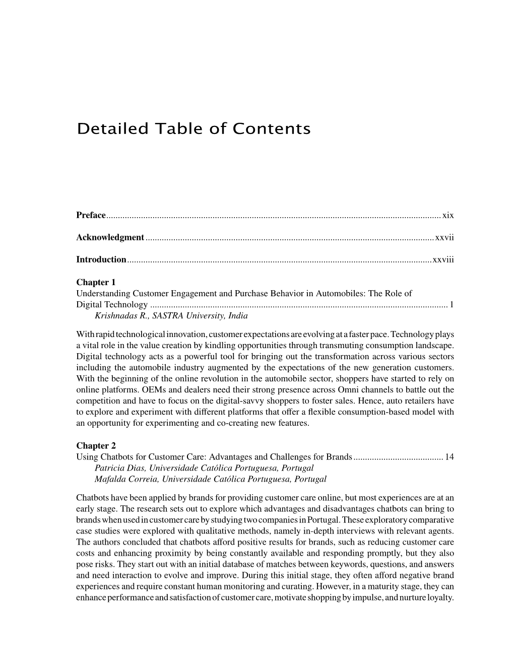 Detailed Table of Contents