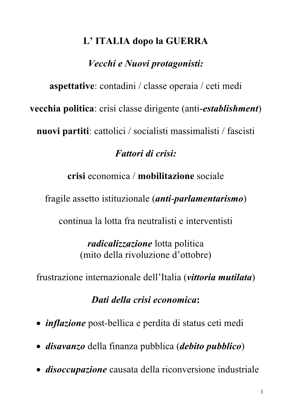 Italia Dopoguerra Biennio Rosso E Nero Avvento Fascismo