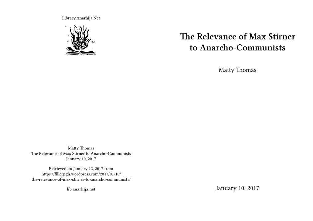 Relevance of Max Stirner to Anarcho-Communists