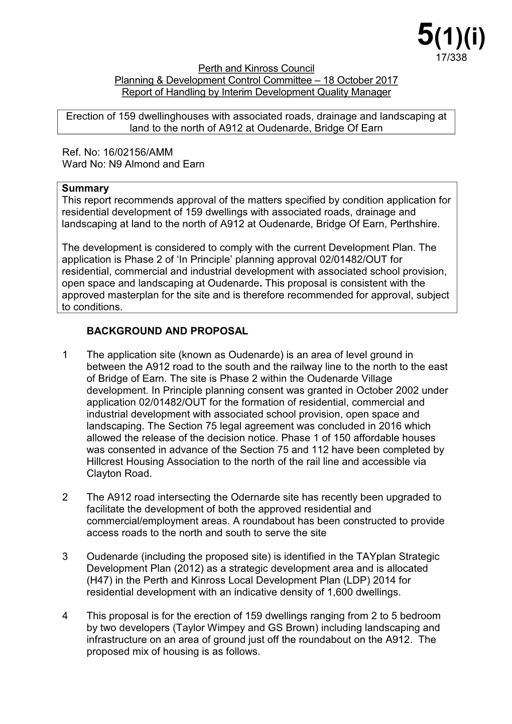 Perth and Kinross Council Planning & Development Control Committee – 18 October 2017 Report of Handling by Interim Development Quality Manager