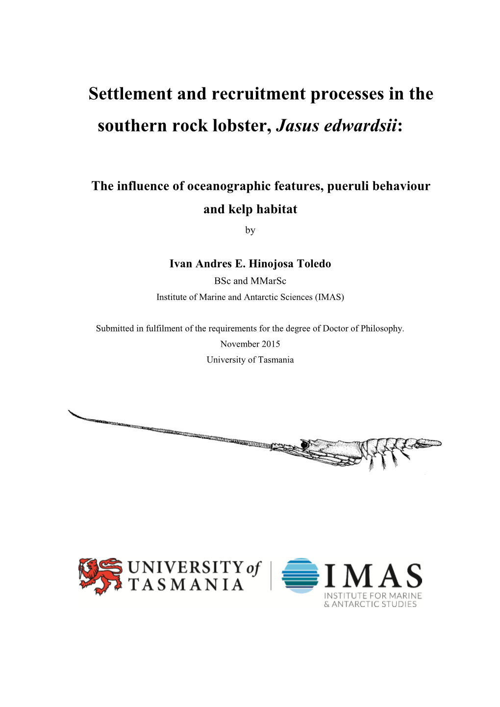 Settlement and Recruitment Processes in the Southern Rock Lobster, Jasus Edwardsii