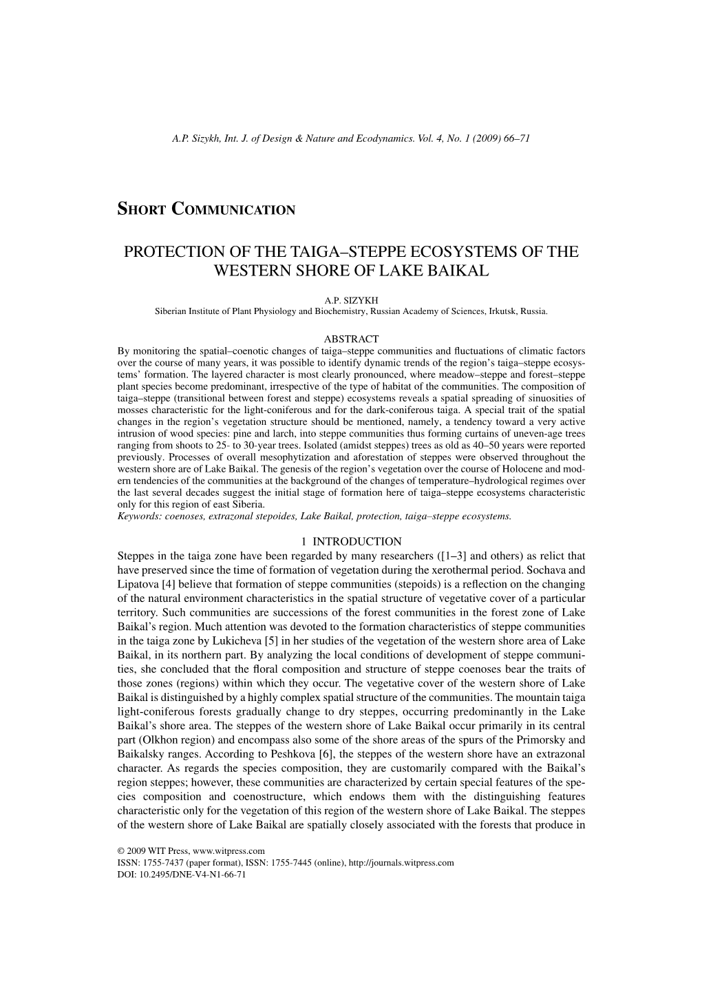 Protection of the Taiga–Steppe Ecosystems of the Western Shore of Lake Baikal