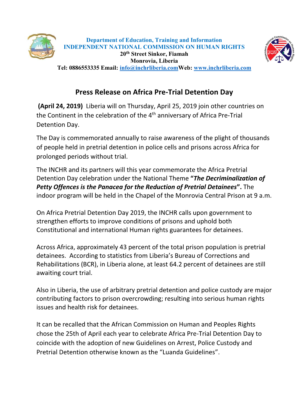 Press Release on Africa Pre-Trial Detention