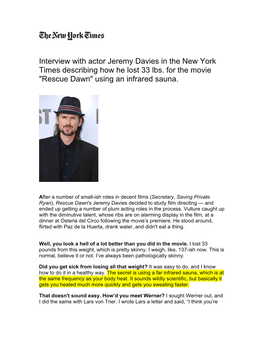 Interview with Actor Jeremy Davies in the New York Times Describing How He Lost 33 Lbs