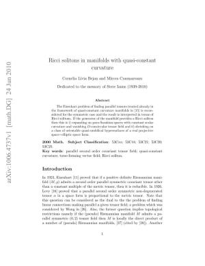 Ricci Solitons in Manifolds with Quasi-Constant Curvature