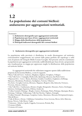 La Popolazione Dei Comuni Biellesi: Andamento Per Aggregazioni Territoriali