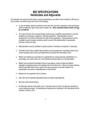 BID SPECIFICATIONS Herbicides and Adjuvants