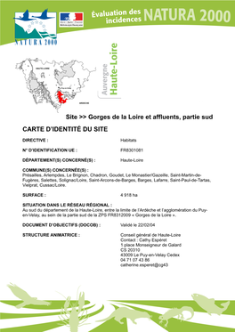 Site &gt;&gt; Gorges De La Loire Et Affluents, Partie Sud CARTE D
