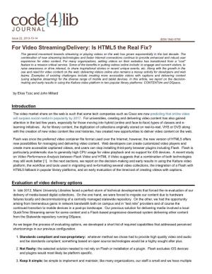 The Code4lib Journal – for Video Streaming/Delivery: Is HTML5 the Real Fix?