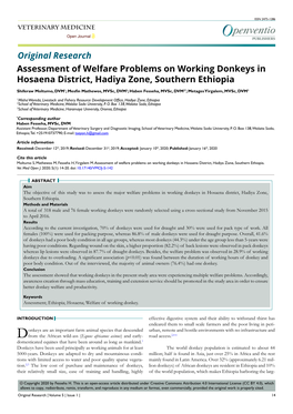 Assessment of Welfare Problems on Working Donkeys in Hosaena District, Hadiya Zone, Southern Ethiopia