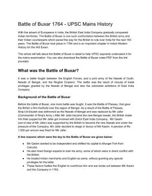 Battle of Buxar 1764 - UPSC Mains History