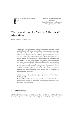 The Bandwidths of a Matrix. a Survey of Algorithms