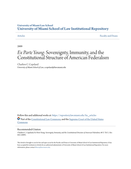 Ex Parte Young&lt;/Em&gt;: Sovereignty, Immunity, and the Constitutional