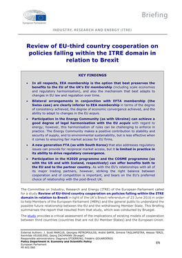 Review of EU-Third Country Cooperation on Policies Falling Within the ITRE Domain in Relation to Brexit