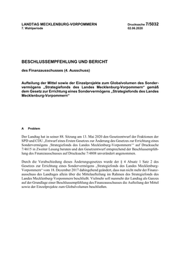 BESCHLUSSEMPFEHLUNG UND BERICHT Des Finanzausschusses (4