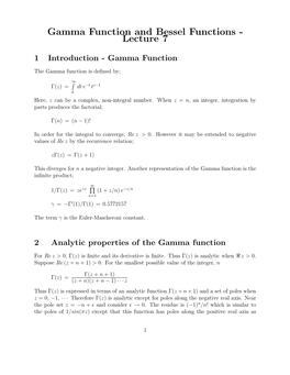 Gamma Function and Bessel Functions - Lecture 7