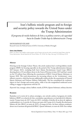 Iran's Ballistic Missile Program and Its Foreign and Security Policy Towards